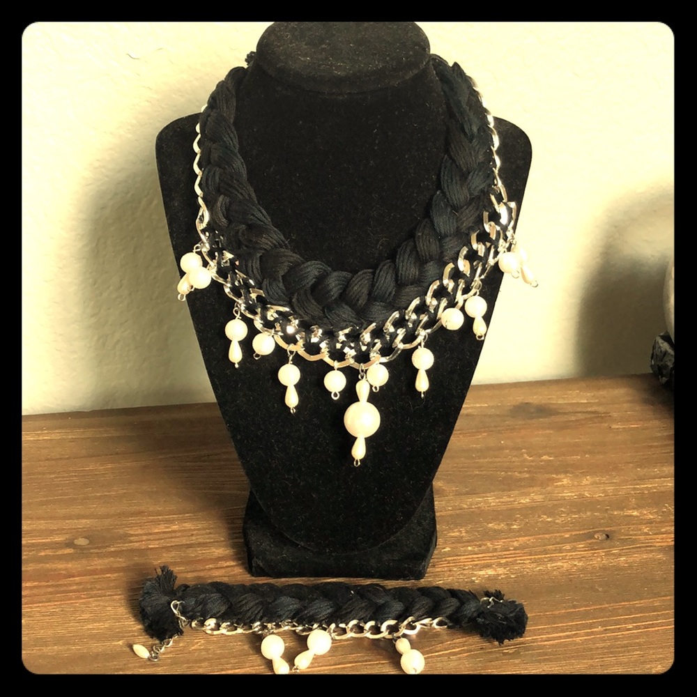 Black woven thread necklace with bracelet